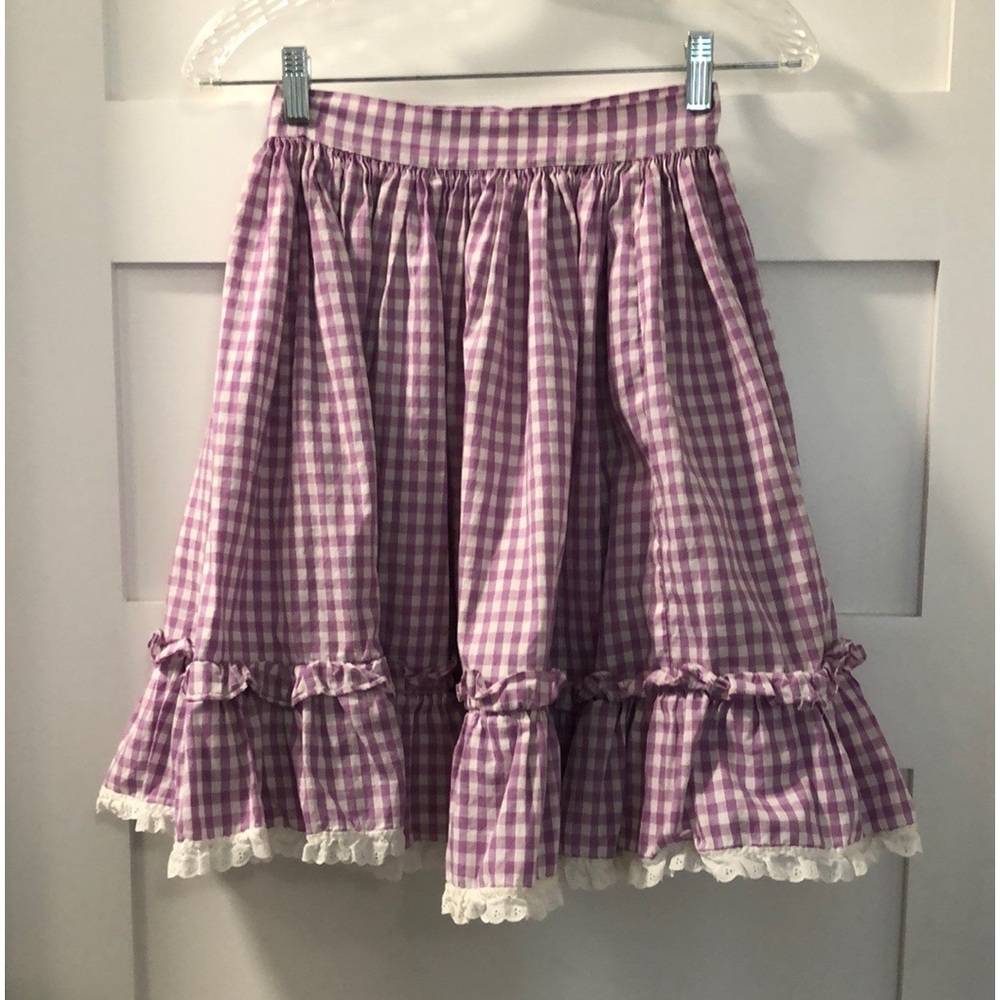 Handmade Gingham square dance Skirt Women's XS Vintage Lace Trim purple twirling - Picture 9 of 9